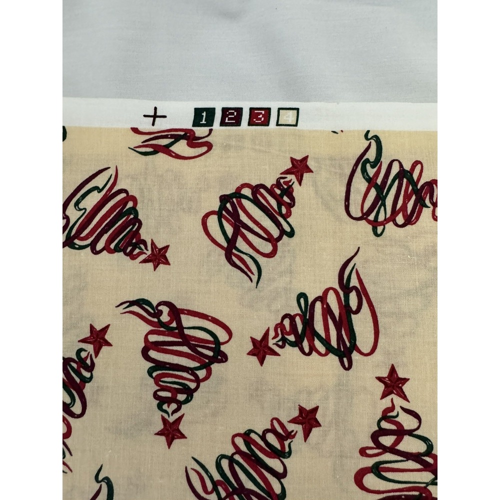 Fabric Red and Green Ribbon Christmas Trees on Tan Quilt Cotton 1.5 Yds Holiday